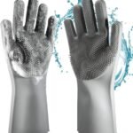 Reusable Silicone Magic Washing Gloves Pair with Scrubber for Kitchen,