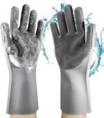Reusable Silicone Magic Washing Gloves Pair with Scrubber for Kitchen,