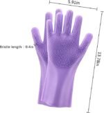 Reusable Silicone Magic Washing Gloves Pair with Scrubber for Kitchen, - Image 3